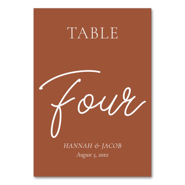 Tarjeta De Mesa Boda de óxido Naranja quemado cuatro (Anverso)