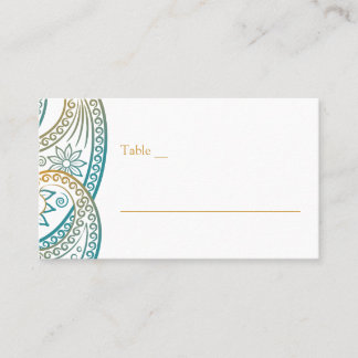 Tarjeta De Mesa Boda de paisley indio verde azulado y dorado