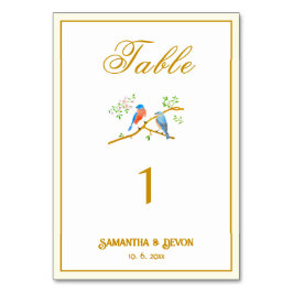 Tarjeta De Mesa Boda de pajaritos azules