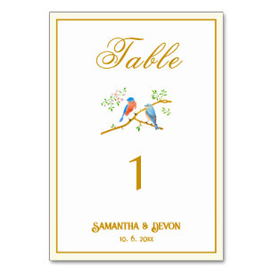 Tarjeta De Mesa Boda de pajaritos azules
