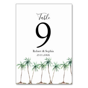 Tarjeta De Mesa Boda de Palma de Acuarela Moderna
