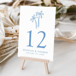 Tarjeta De Mesa Boda de palmeras azules dibujadas a mano
