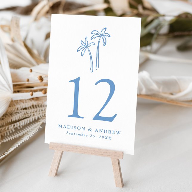 Tarjeta De Mesa Boda de palmeras azules dibujadas a mano (Subido por el creador)