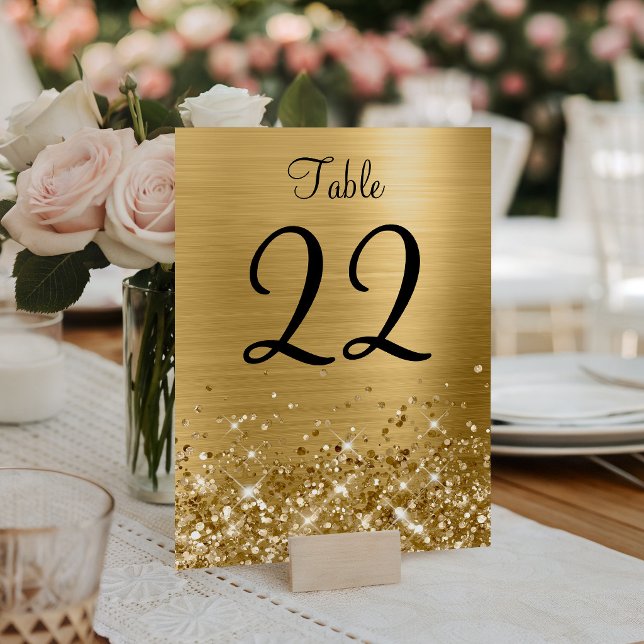 Tarjeta De Mesa Boda de papel de oro brillante (Faux Glittery Gold Foil Wedding Table Number)