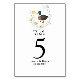 Tarjeta De Mesa Boda de Pato Real con Flor Silvestre