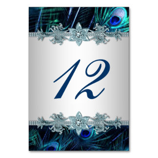 Tarjeta De Mesa Boda de Pavo Real Azul Real