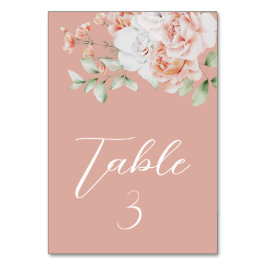 Tarjeta De Mesa Boda de Peach romántico y Flores Blancas