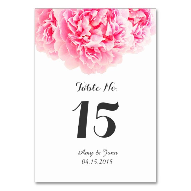 Tarjeta de mesa boda de peones rosados peony3 (Anverso)