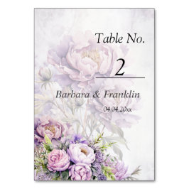 Tarjeta De Mesa Boda de peonía de lavanda de color acuático