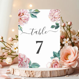Tarjeta De Mesa Boda de peonías florales rosa pálido elegante