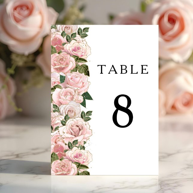 Tarjeta De Mesa Boda de peonías florales rosadas elegantes rubor (Elegant Blush Pink Floral Peonies Wedding Table Number)