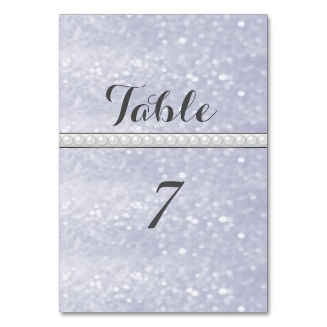 Tarjeta De Mesa Boda de perlas románticas purpurinoso de moda (Anverso)