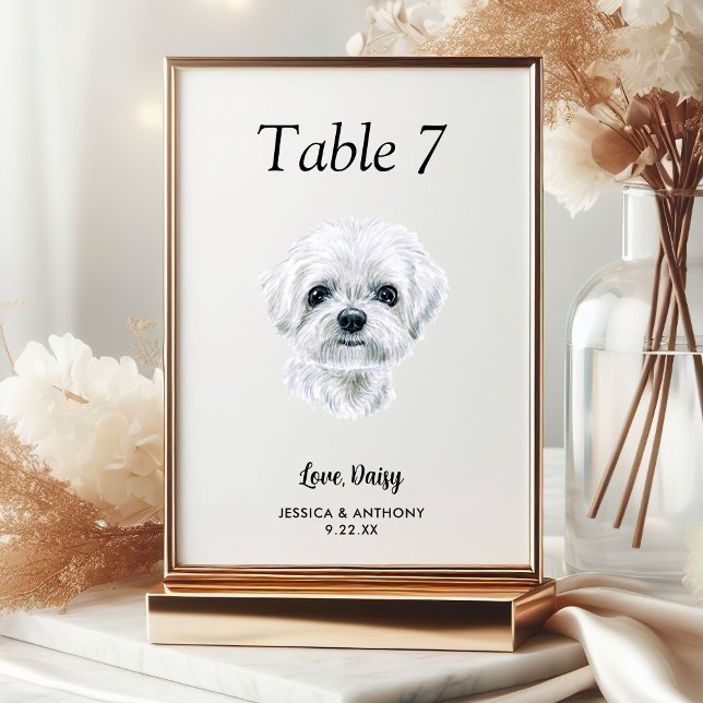 Tarjeta De Mesa Boda de perro acuarela moderna simple  (Subido por el creador)