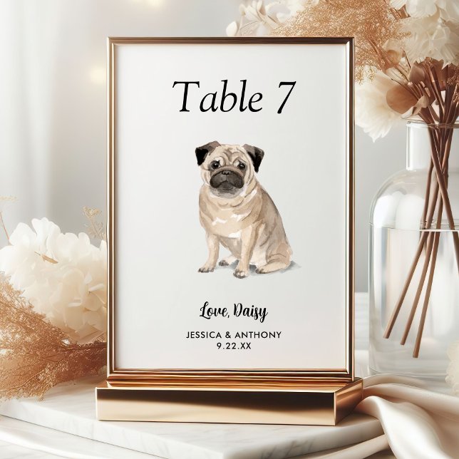 Tarjeta De Mesa Boda de perro con acuarela moderna simple  (Subido por el creador)