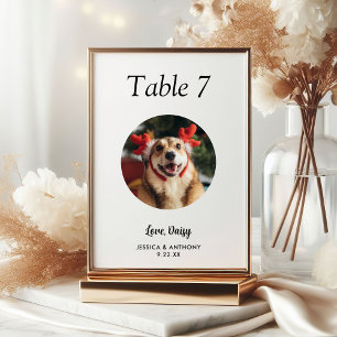 Tarjeta De Mesa Boda de Perro Foto Simple en Blanco y Negro 