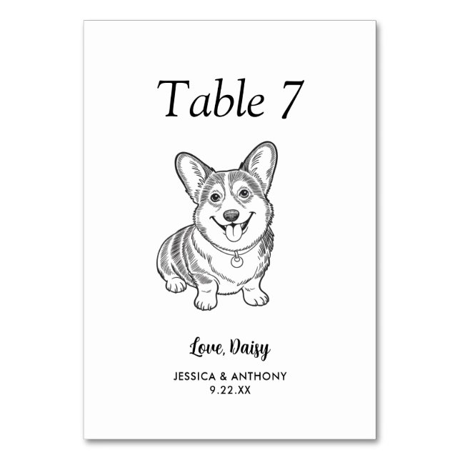Tarjeta De Mesa Boda de Perro Simple en Blanco y Negro (Anverso)