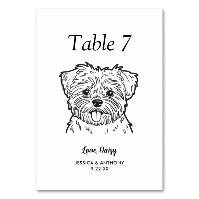 Tarjeta De Mesa Boda de Perro Simple en Blanco y Negro (Anverso)