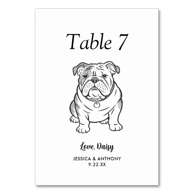 Tarjeta De Mesa Boda de Perro Simple en Blanco y Negro (Anverso)