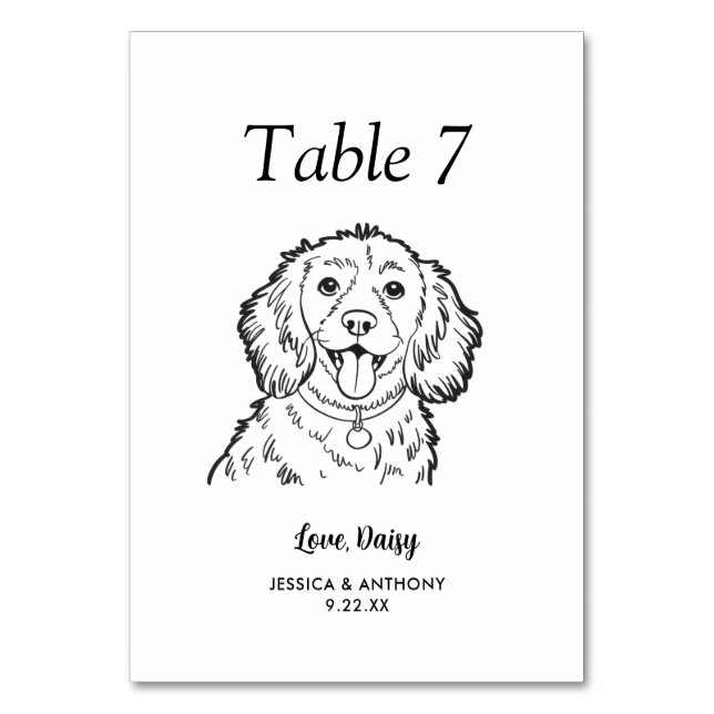 Tarjeta De Mesa Boda de Perro Simple en Blanco y Negro (Anverso)