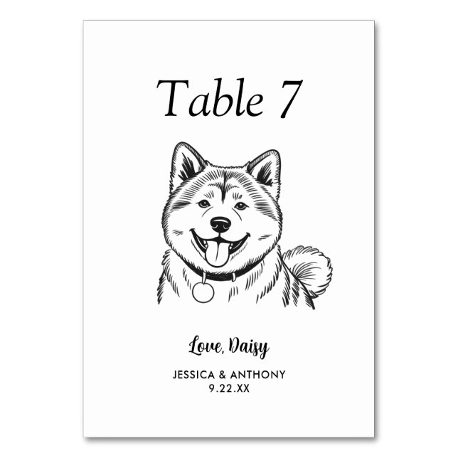 Tarjeta De Mesa Boda de Perro Simple en Blanco y Negro (Anverso)