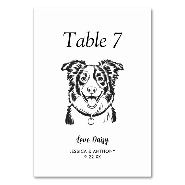 Tarjeta De Mesa Boda de Perro Simple en Blanco y Negro (Anverso)