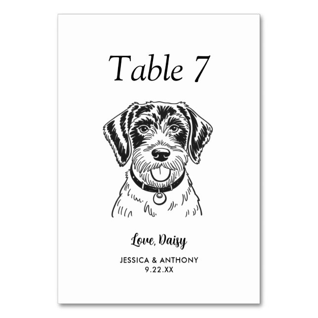 Tarjeta De Mesa Boda de Perro Simple en Blanco y Negro (Anverso)