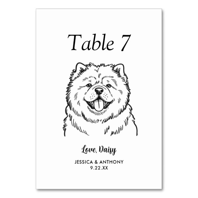 Tarjeta De Mesa Boda de Perro Simple en Blanco y Negro (Anverso)