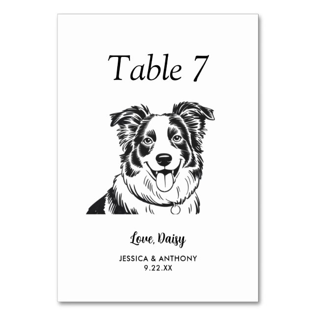 Tarjeta De Mesa Boda de Perro Simple en Blanco y Negro (Anverso)