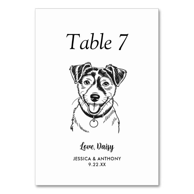 Tarjeta De Mesa Boda de Perro Simple en Blanco y Negro (Anverso)