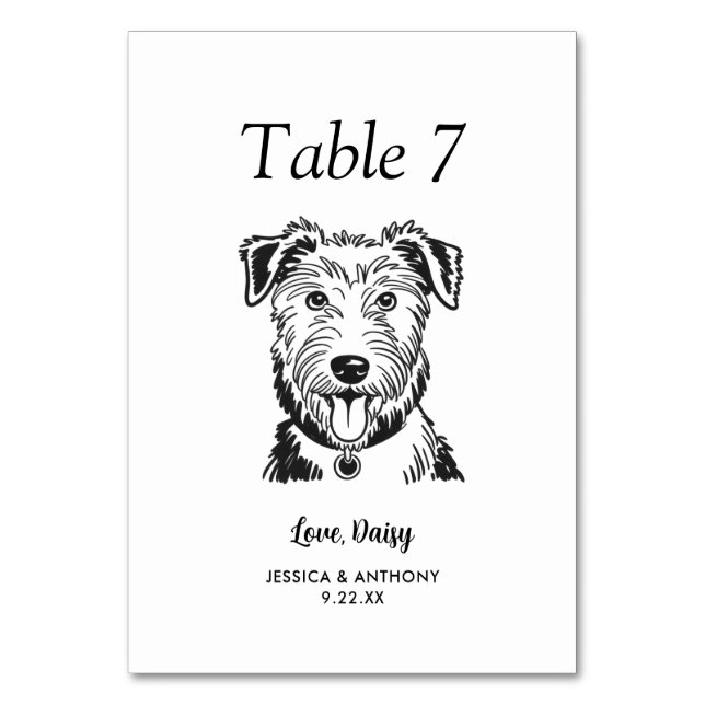 Tarjeta De Mesa Boda de Perro Simple en Blanco y Negro (Anverso)