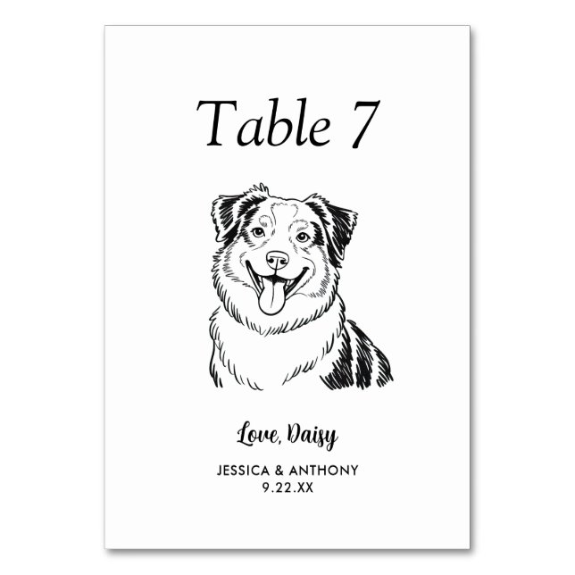 Tarjeta De Mesa Boda de Perro Simple en Blanco y Negro (Anverso)