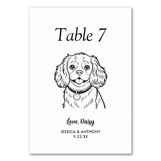 Tarjeta De Mesa Boda de Perro Simple en Blanco y Negro (Anverso)