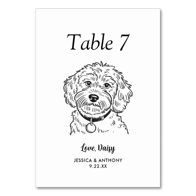 Tarjeta De Mesa Boda de Perro Simple en Blanco y Negro (Anverso)