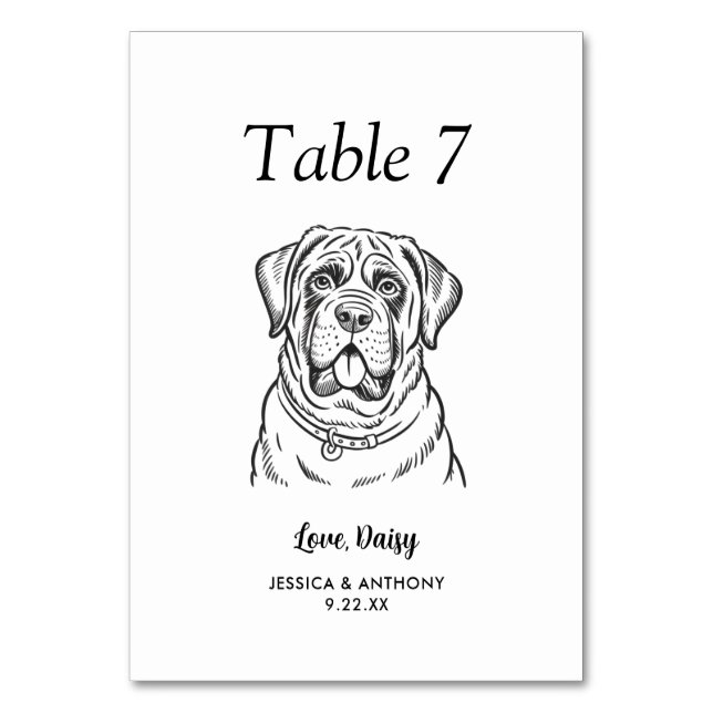 Tarjeta De Mesa Boda de Perro Simple en Blanco y Negro (Anverso)