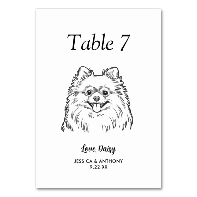 Tarjeta De Mesa Boda de Perro Simple en Blanco y Negro (Anverso)