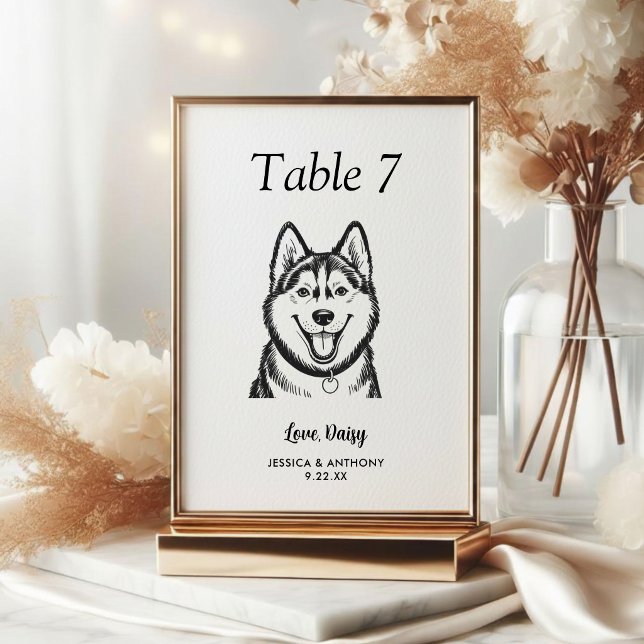 Tarjeta De Mesa Boda de Perro Simple en Blanco y Negro (Subido por el creador)