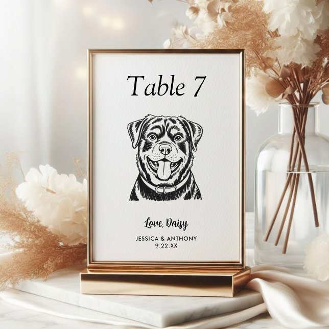 Tarjeta De Mesa Boda de Perro Simple en Blanco y Negro (Subido por el creador)