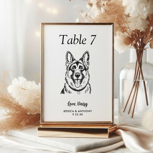 Tarjeta De Mesa Boda de Perro Simple en Blanco y Negro (Subido por el creador)