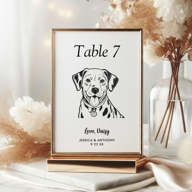 Tarjeta De Mesa Boda de Perro Simple en Blanco y Negro (Subido por el creador)
