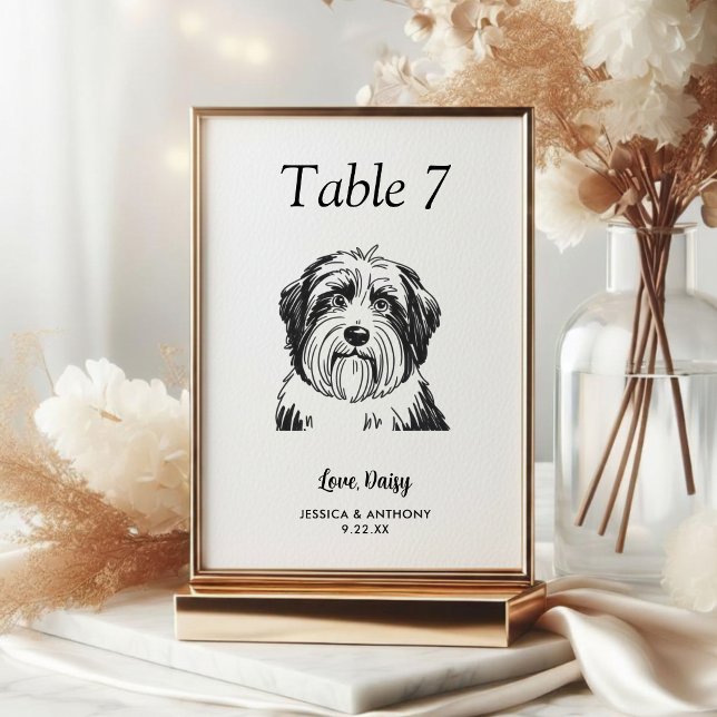 Tarjeta De Mesa Boda de Perro Simple en Blanco y Negro (Subido por el creador)