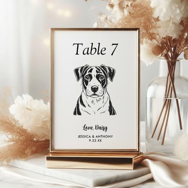 Tarjeta De Mesa Boda de Perro Simple en Blanco y Negro (Subido por el creador)