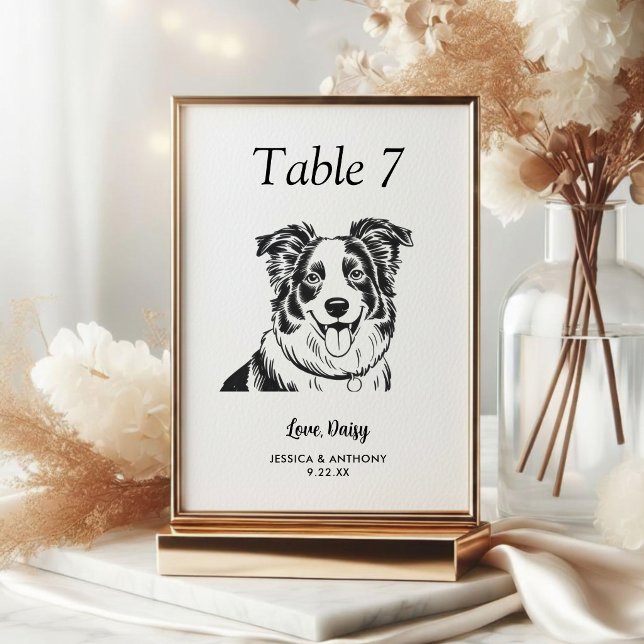 Tarjeta De Mesa Boda de Perro Simple en Blanco y Negro (Subido por el creador)