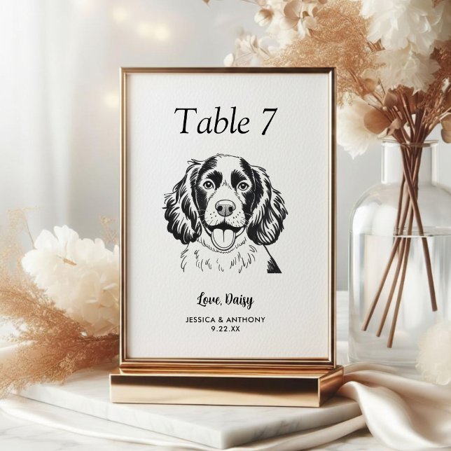 Tarjeta De Mesa Boda de Perro Simple en Blanco y Negro (Subido por el creador)