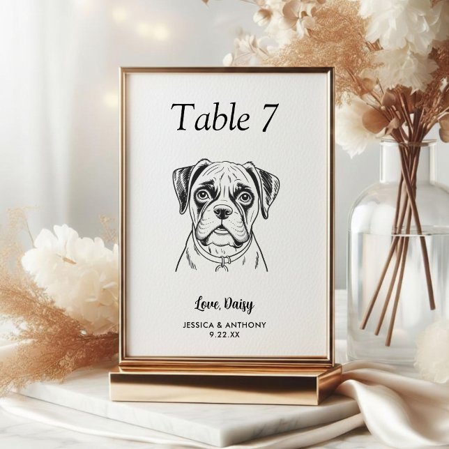 Tarjeta De Mesa Boda de Perro Simple en Blanco y Negro (Subido por el creador)