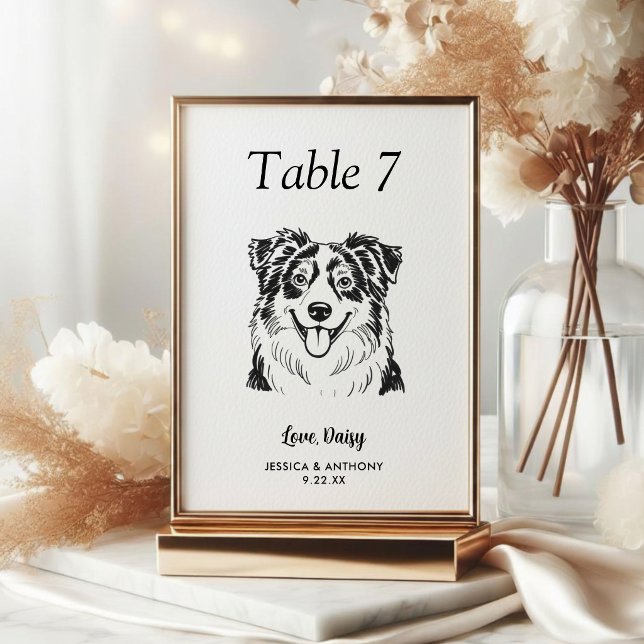 Tarjeta De Mesa Boda de Perro Simple en Blanco y Negro (Subido por el creador)