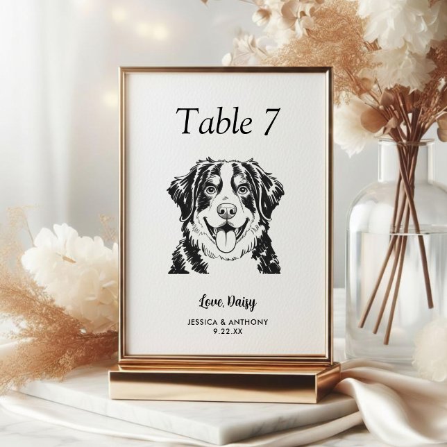 Tarjeta De Mesa Boda de Perro Simple en Blanco y Negro (Subido por el creador)
