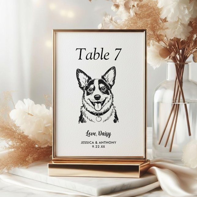 Tarjeta De Mesa Boda de Perro Simple en Blanco y Negro (Subido por el creador)