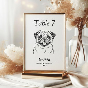 Tarjeta De Mesa Boda de Perro Simple en Blanco y Negro
