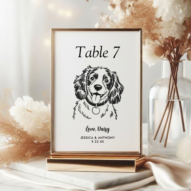 Tarjeta De Mesa Boda de Perro Simple en Blanco y Negro (Subido por el creador)