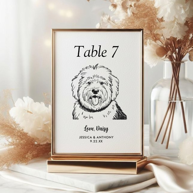 Tarjeta De Mesa Boda de Perro Simple en Blanco y Negro (Subido por el creador)